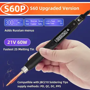 SEQURE S60P 21V russisch|engels Elektrische soldeerbout Repair Tool Ondersteuning van de PD|QC|DC|PPS Voeding Compatibel met C210 Tips